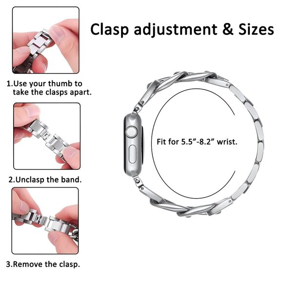 Stylish Metal Adjustable Strap Chain Stainless Band For Apple Watch - Black - Picture 7 of 7